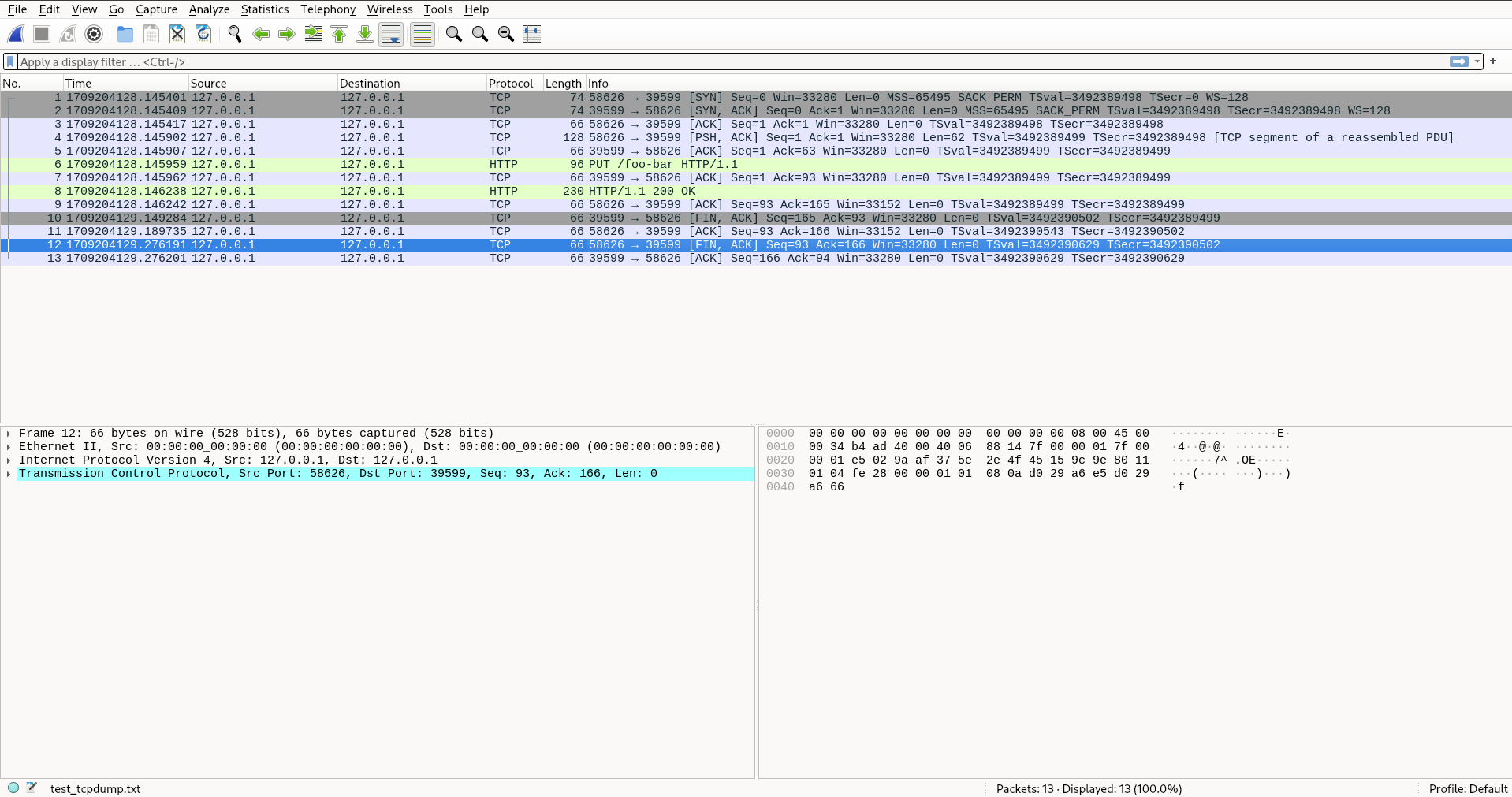 Eventlet pcap file loaded in Wireshark